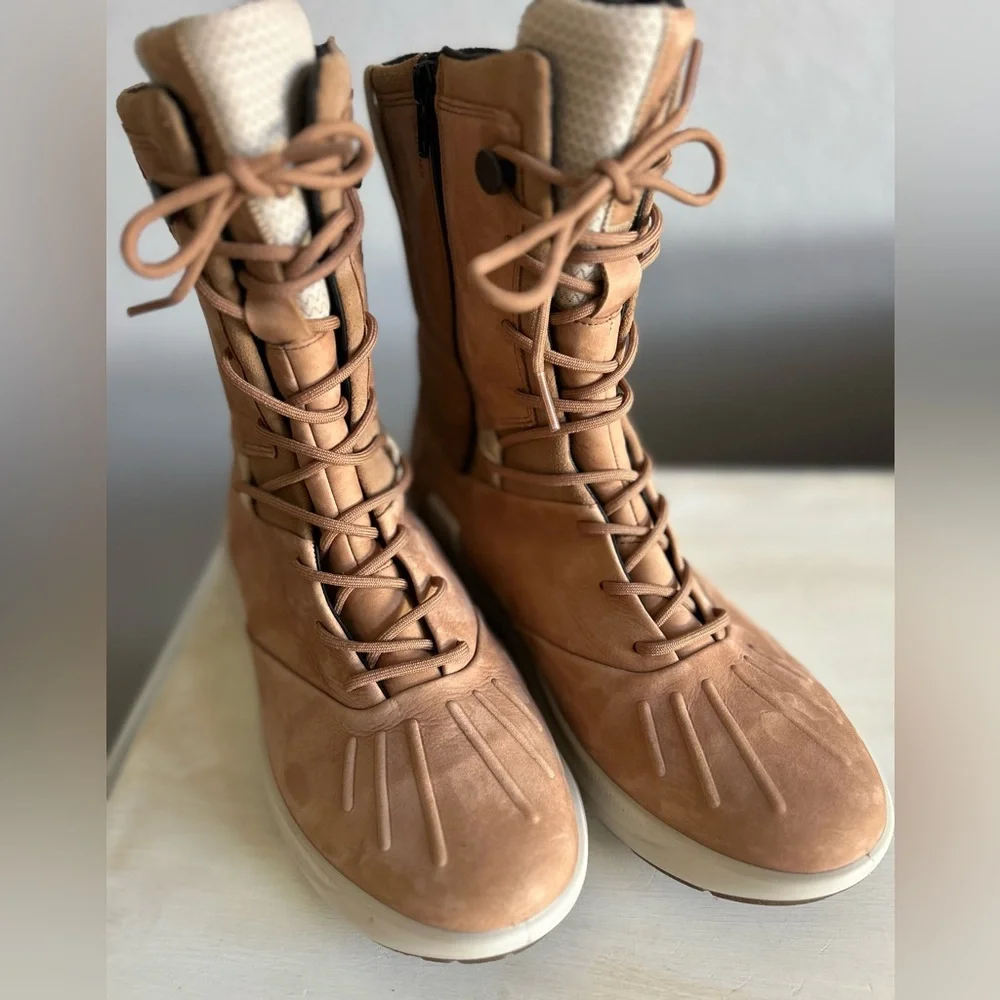 Ecco Solice High Yak leather boots, tan, women’s size 40.